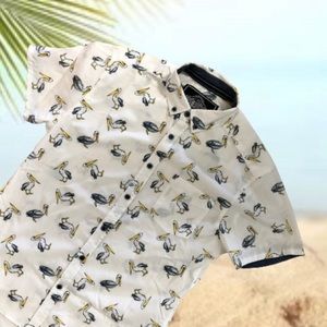 Bird on white Men Button Down Shirt